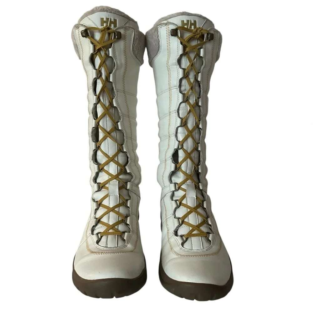 HELLY HANSEN WHITE LEATHER LACE UP HELLY GRIP TECHNOLOGY BOOTS SIZE 7